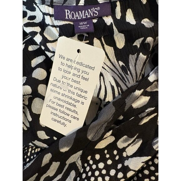 Roaman's + 18W Black-White Floral Button Down Cold Shoulder 3/4 Sleeve Shirt - Picture 6 of 6